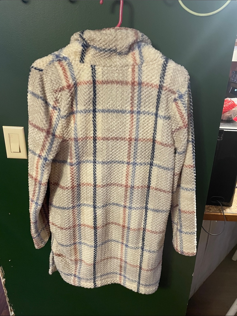 HUE Cream Plaid Cowl Neck Sweater with Blue & Pink Checks - Picture 3 of 3